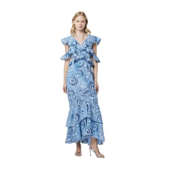 NWT ELLIATT Snow Printed Linen Maxi Gown In Blue - Picture 6 of 7